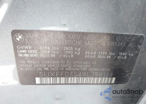 2009 BMW X5 xDrive35D z USA, uszkodzony, nr VIN 5UXFF03549LJ98124